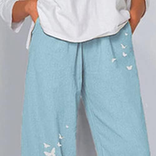MAIYIFU-GJ Ženska pamučna posteljina labave hlače Summer ležerna vreća s dnevnim boravkom Elastični struk lagane hlače široke noge