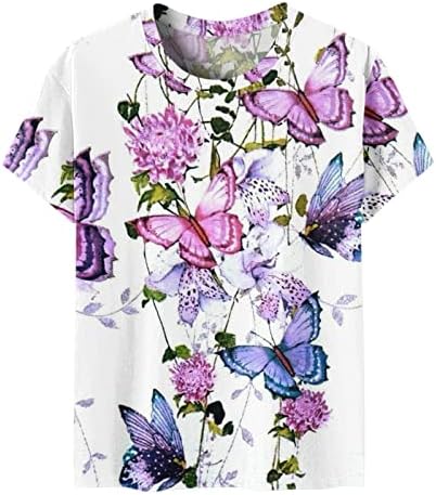 Bluze s kratkim rukavima za žene ljetne jesenske posade leptiri grafički opušteni fit salon za vrhove majice dame 34