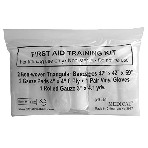 Komplet za trening za prvu pomoć s valjkom gaza, jastučićima od gaze, trokutastim zavojima i rukavicama, 10-pack mCR Medical