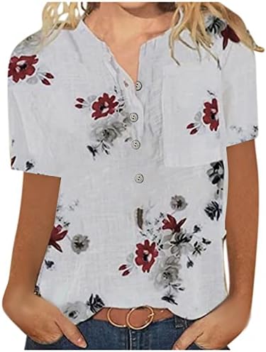Ženske ljetne vrhove majice kratkih rukava v gumb za vrat dolje košulja
