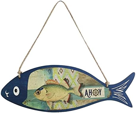 Ljetna drvena riba znak dobrodošlica nautički zidni umjetnički dekor Višavi vintage ribe ukras znak dekor potpis kuće kupaonica ured