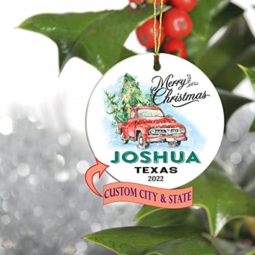Sretan Božić 2022. Ornament stablo Prvi 1. praznik koji živi u Joshua Texas State Ornament Custom City State - Zadržavanje ideja za