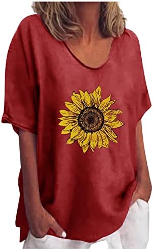 Žene majice s kratkim rukavima V-izrez Sun Sun Graphic Tee Teen Girls casual majica Top Moon Print Pulover Linen bluza