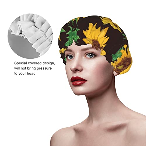 Žene za višekratnu upotrebu rastezanja kape za kosu ljetni suncokret cvjetni uzorak dvostruki slojevi vodootporni poklopac za tuširanje
