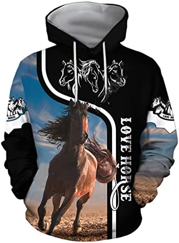 Prekrasan ljubavni dizajn konja 3d tiskana muška hoodie ulična odjeća jesenska kapuljača s kapuljača Unisex casual jakna tracksuit