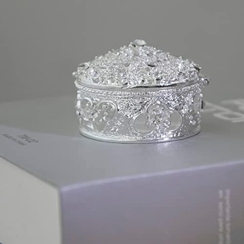 SevenBees Silver okrugli šupljini kutija nakita s kristalnim rhinestonesima Male kutije za sitnice s zglobnim poklonima za žene ili