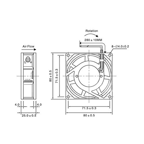 Walfront tihi ventilator dvostruki kuglični ležaj niskog buke ventilator toplotnog sudopera s čistim mesinganim okvirom 80 x 80 x 25