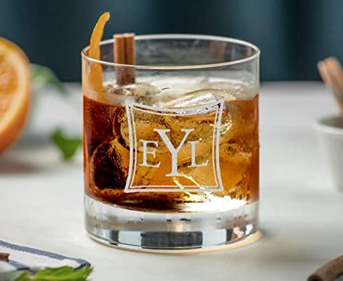 Teamore Personaliziranje stijena Old Fashioned Whiskey Staklo Dodajte svoje inicijale Koktel naočale Poklon 10.25oz dizajn 03