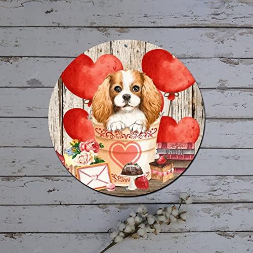Okrugli metalni Valentinovo natpisnici vijenaca Charles španiel crveno srce balon drveni zrn ljubitelje pasa za pse limenske obljetnice