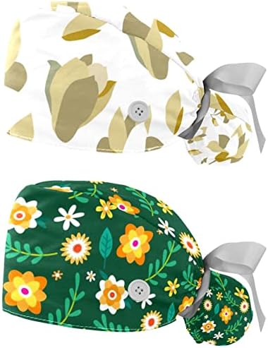 RodailyCay 2 paketi Radna kapa s gumbom za žene dugu kosu podesiva elastična zavoja kravata kape za bijele cvjetne