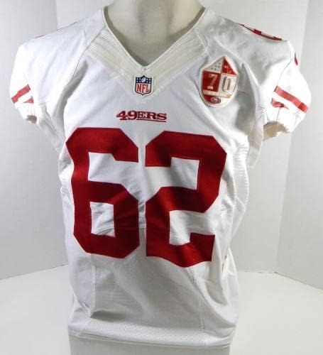 . San Francisco 49ers Darren Lake 62 Igra izdana White Jersey 70 Patch 46 94 - Nepotpisana NFL igra korištena dresova