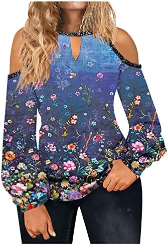 Ženski džemperi ležerni s vrhova ramena cvjetni urod dugih rukava Halter pulover Valentinovo dar za nju