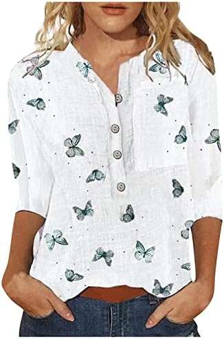 Ljetne košulje za žene 2023., Ženske košulje na kopčanje s 3/4 rukava s boemskim cvjetnim printom, vrhovi na kopčanje, bluza