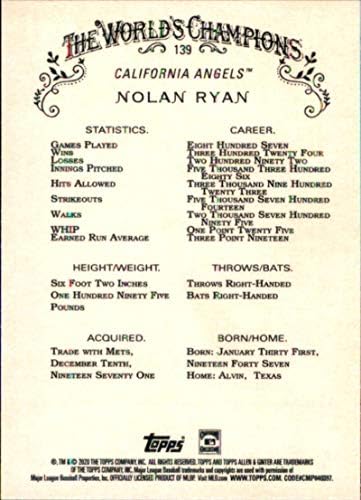 2020. Topps Allen i Ginter 139 Nolan Ryan California Angels MLB bejzbol kartica NM-MT