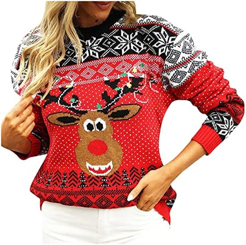 Ženski božićni džemperi jesenski i zimski veseli tisak pleteni pulover dugih rukava povremeni džemper