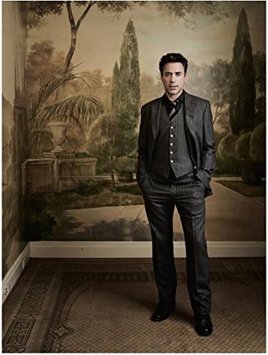 Robert Downey Jr. Nosio je odijelo s prugastim prugama koje stoje s rukama u džepovima cijelo tijelo 8 x 10 fotografija