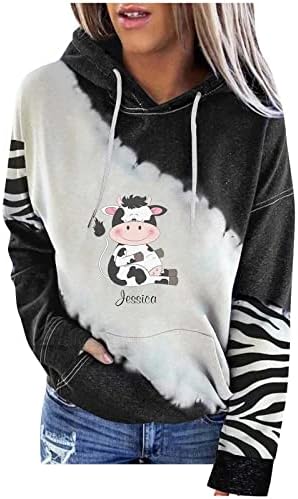 Košulja za ispis krave za žene modne kapuljače dukserice ležerne labave košulje pulovera dugih rukava trendi kapuljača