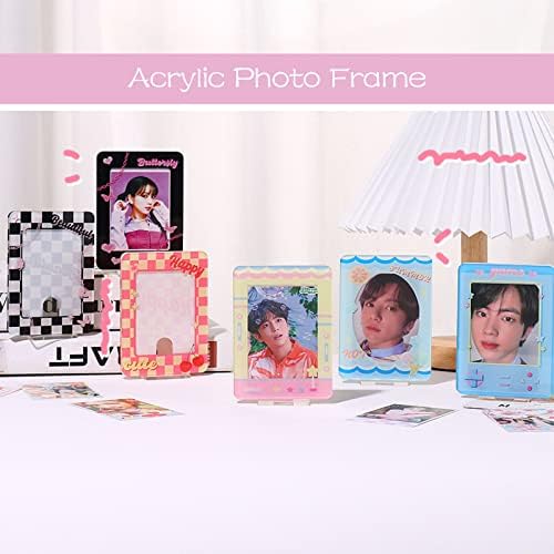 2 PCS KPOP držač Photocard, 3 inčni mini foto album + akrilni stojeći okvir, DIY Love Heart Hollow Korea Idol Mala foto kartica Binder