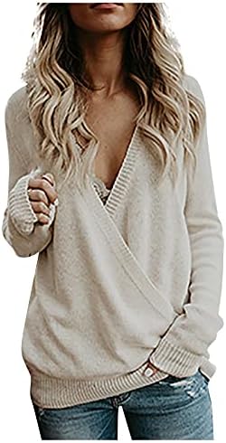 Ženske košulje plus veličine V-izrez za omotavanje dugih rukava prednji labavi džemper pulover vuneni veliki gornji vrhovi