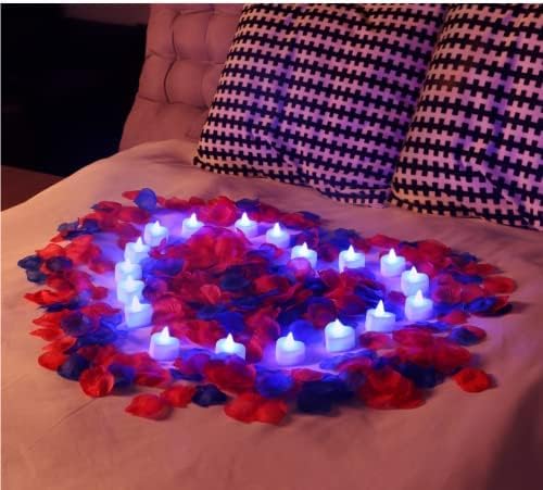 Taotripos 1200 PCS Umjetna latica crvene ruže za romantičnu noć za njega se postavlja s 28 PCS crvene plahove LED čajne svijeće za