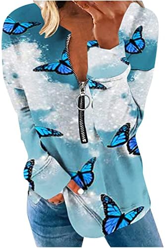 Ženski leptir za tisak dukvica v vrata zatvarača s dugim rukavima vrhovi pulover labave ležerne košulje za dame