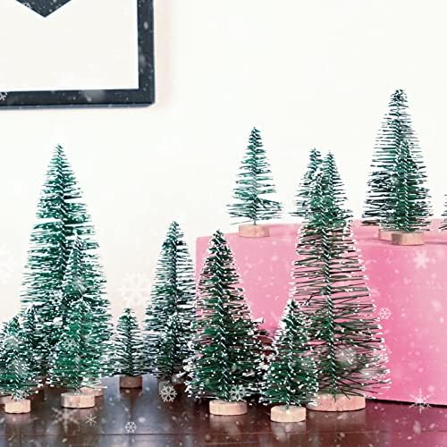 24pcs božićna drvca ， Kadunmina Umjetno božićno drvce boce četkice Božić s 5 veličina ， Boca četkica stabala s drvenom bazom za minijaturu