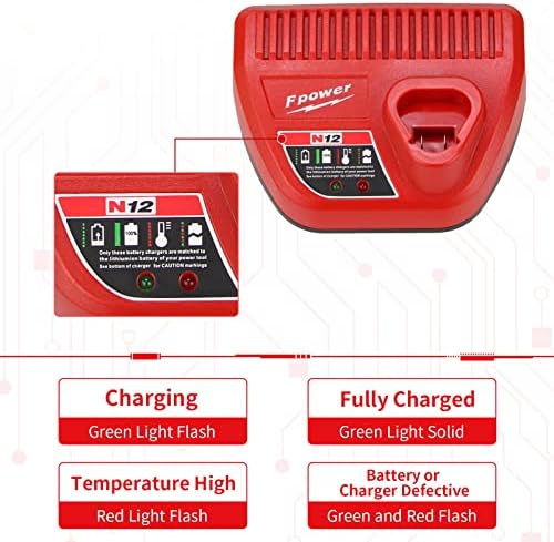 2 pakiranje 12V 6.0AH Battery and Charger kompatibilni s Milwaukee M12 baterijom XC Litij 48-11-2411 48-11-2420 48-11-2401 48-11-2402