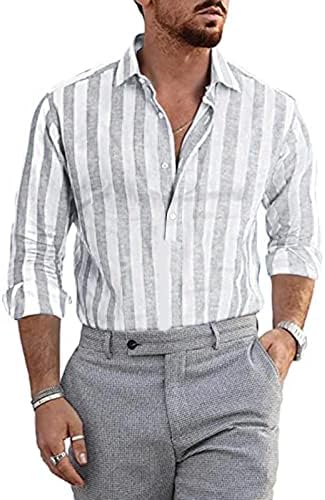 Muška modna ležerna prugana latna kopča košulja dugih rukava Top Bluza casual majica