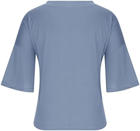 2023 Kratka 1/2 zvonastog pamuka pamuka obična ležerna labava majica opuštena fit bluza za djevojčice duboki v vratni gornji ht ht