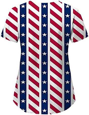 Tamna košulja za žene casual Print za Dan neovisnosti, kratki rukav i džep, široki gornji dio s izrezom i džepom u obliku slova u,