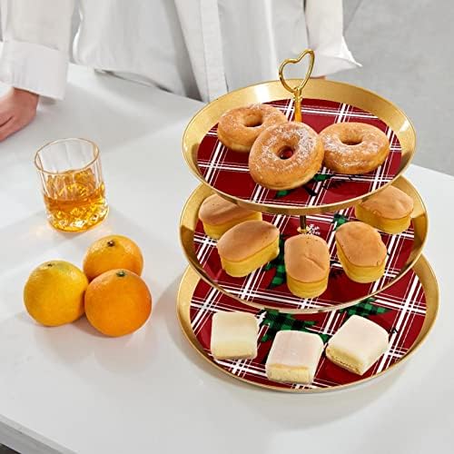 Cupcake zaslon za desert toranj, plastična 3 -sloja zlatna stalak za slastičarnu, crvena rešetka božićno drvce desert toranj poslastica