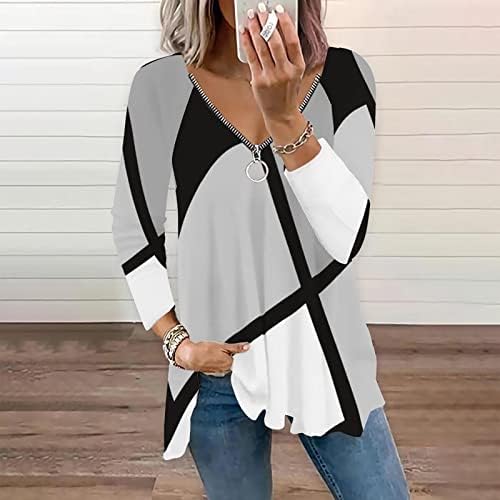 Trebinske košulje za žene, ženska modna povremena patentna zatvarača okrugli vrat nepravilni prugasti geometrijski print jakna s dugim