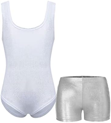 Kombinezoni bez rukava za djevojčice, baletni Triko s leđima u obliku slova u i atletskim dnom, sjajni metalni bodi za klizanje