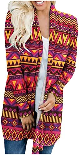 Žene srednje duljine kaput zapadni etnički tisak gornji retro casual aztec print košulja dugih rukava kardigan gornji kaput žensko