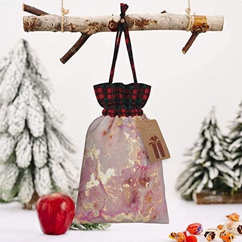 Božićne poklon vrećice s vezicama, ružičasta mramorna tekstura-male božićne vrećice za slatkiše za blagdansko pakiranje božićnog poklona-srednji
