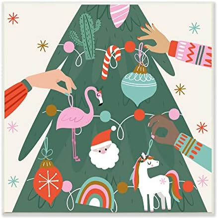 Stupell Industries ljudi ukrašavajući božićno jelsko drvo Vesele ukrase, dizajn Angela Nickeas