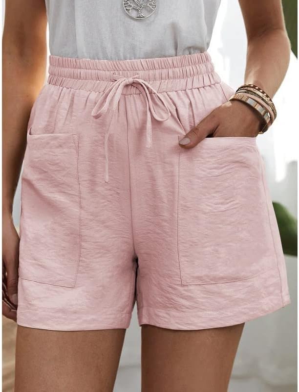 Segaven ženske pamučne posteljine Elastične džepove struka kratke hlače za prozračne solidne kratke hlače salon atletskih kratkih hlača