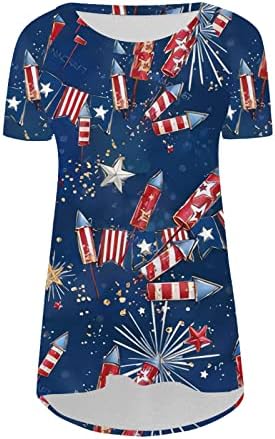 Qcemeni modni vrhovi tunika za žene za žene Ljeto casual majice kratkih rukava američke zastave bluze labave protočne majice majice