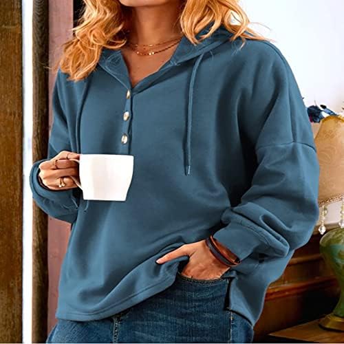 Nokmopo žene plus džemper jesen/zima gumb s kapuljačom od kapuljača nacrt traka Tweatshirt Top Pleteni pulover vrh
