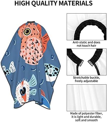 55x66-inčni poliesterski rezanje kose Cape Puffer-Fish-Pattern Salon BARBER CAPE s podesivim dodacima za rezanje kose za zatvaranje