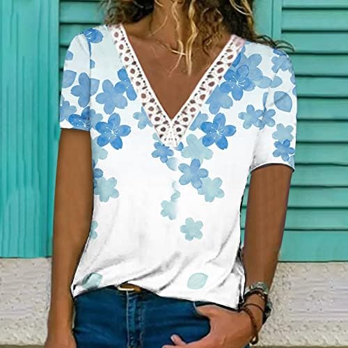 Ženski vrhovi ljetni trendovski povremeni grafički ispis labava plaža s kratkim rukavima Daily Basic majice bluze