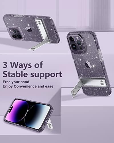 Btscase za iPhone 14 Pro max 6,7 inča kućišta, s podesivim metalnim kokoškom, kristalno bistro mekog fleksibilnog TPU -a vitkih šoka