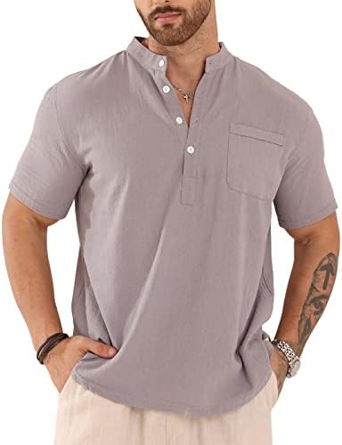 Seganup muške pamučne platnene košulje Henley majice v vrat kratki rukavi majice hipi majice bambusovi casual vrhovi