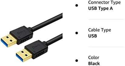 DTech USB tipa A 3.0 kabel od 6 ft mužjaka do muškog kabela za velike brzine u crnoj boji