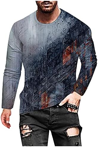 Muške jesenske košulje ulica digitalna majica rukava za vrat dugačka ležerna okrugla tiskanja 3d muškaraca Skinny haljina košulja