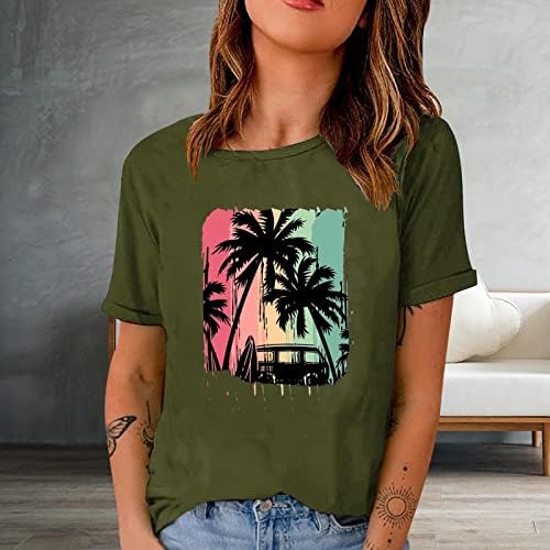 Ženski grafički topovi, bluze s vratom broda, majice kratkih rukava, havajski tropski ljetni jesenski topovi na plaži 2023 5 inča