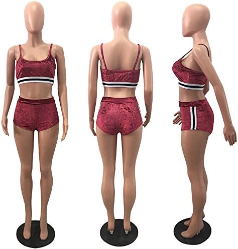 Forwelly Velvet Outfits Set za žene Cami Crop Tops Kratke gaćice 2 komada Sportske odjeće Sets Zimski znoj ženski tracksuits