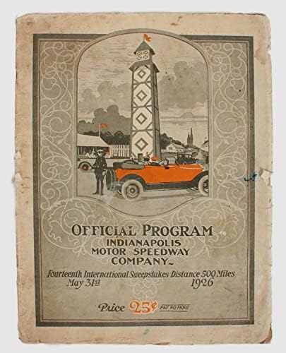 Originalni program iz 1926. godine Indianapolis 500 s umetanjem nagrada za krilo - NFL programi