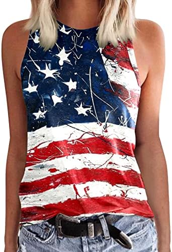 4. srpnja majice za žene sa zastavom SAD-a ljetna majica bez rukava s okruglim vratom sa zvijezdama na pruge tunika s kravatom u boji