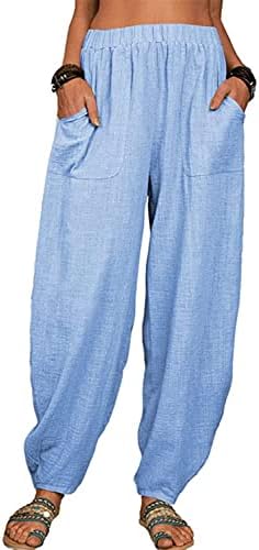 Utcoco ženske pamučne lanene harem hlače casual labave hlače s visokim strukom s džepovima
